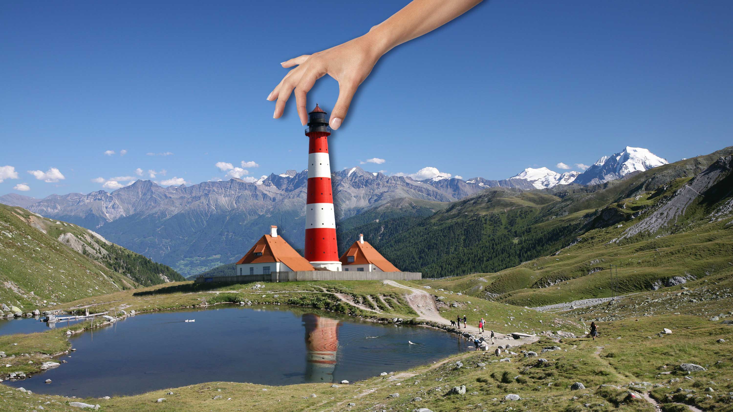 Lighthouse in a mountain landscape
