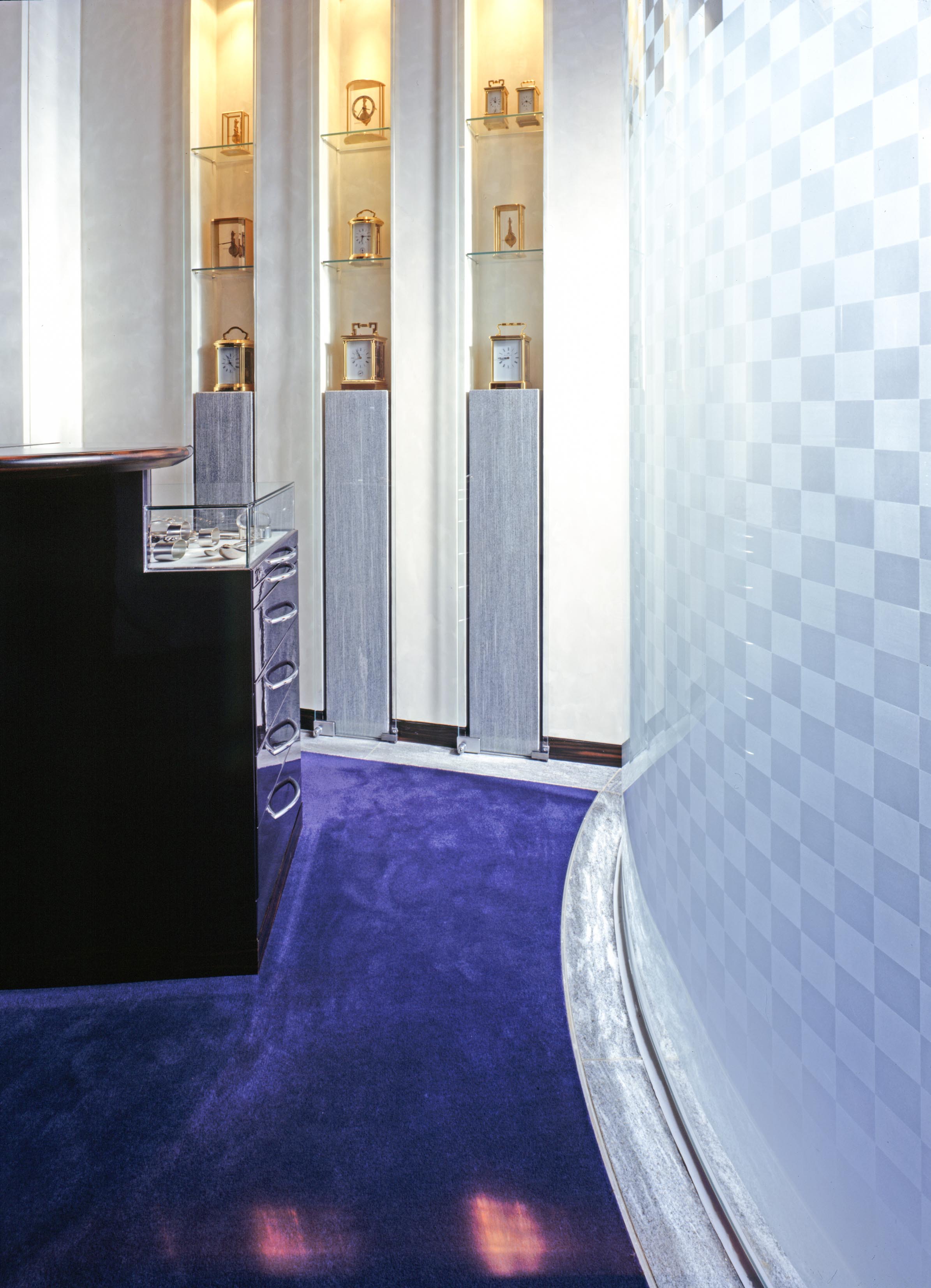 Detail of the interior design of the Giessmann watch shop